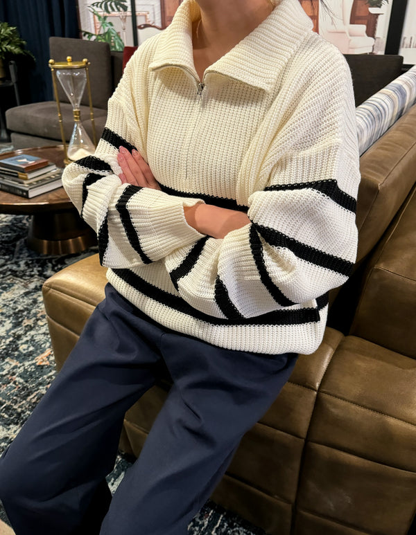 Stripe Half-zip Sweater