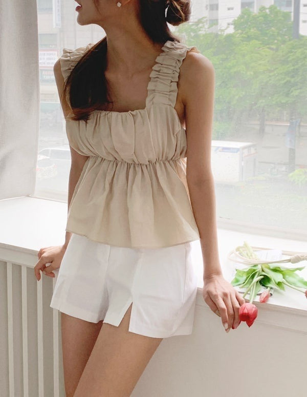 Linen Balloon Sleeveless Top